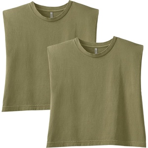 image:imageAmerican Apparel Womens Heavyweight Cotton Boxy Cropped Garment Dyed Muscle Style G307GD Muscle TShirt 2PackFaded Army 2pack